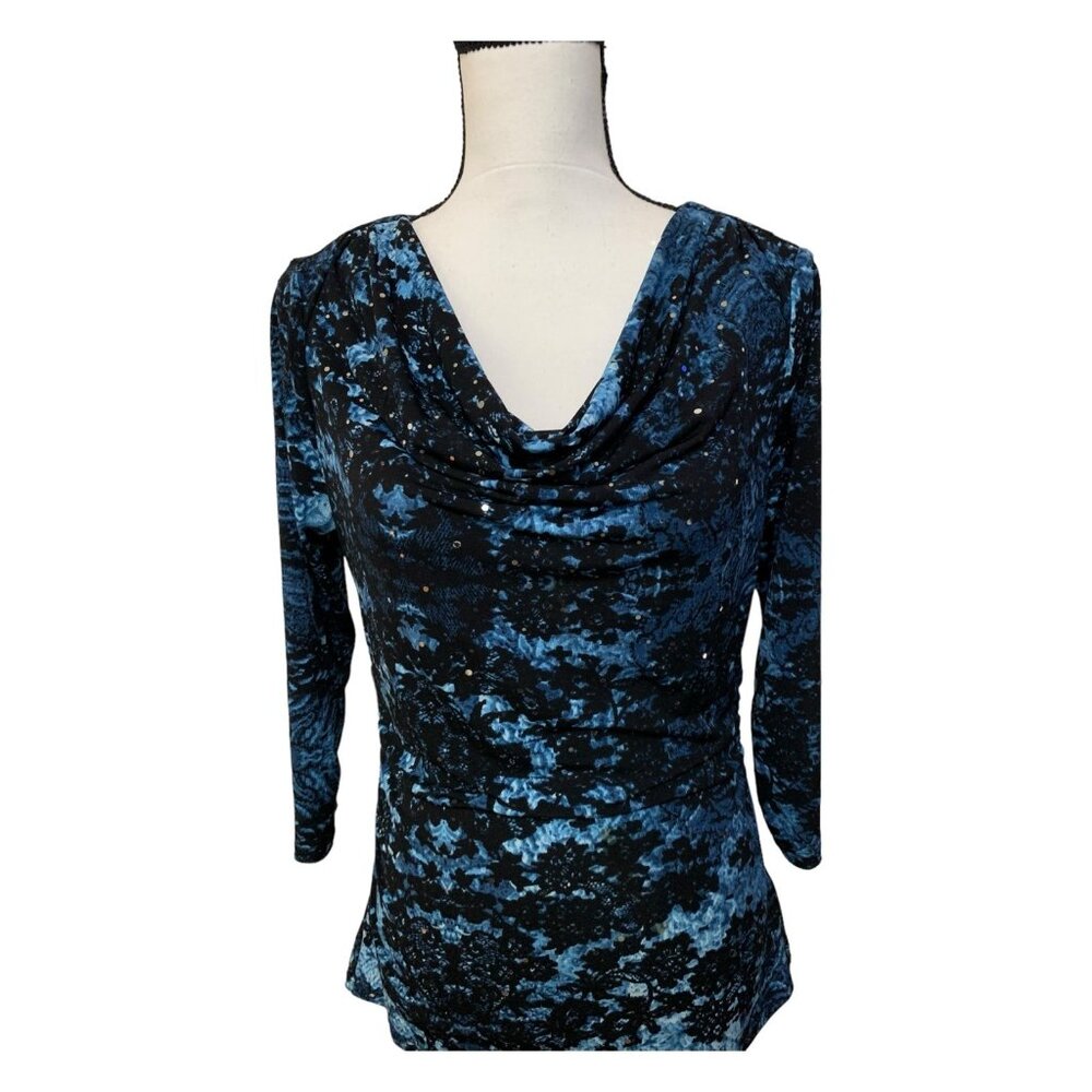 Style & Co Blue Night Sky Cowl Neck Top-Small